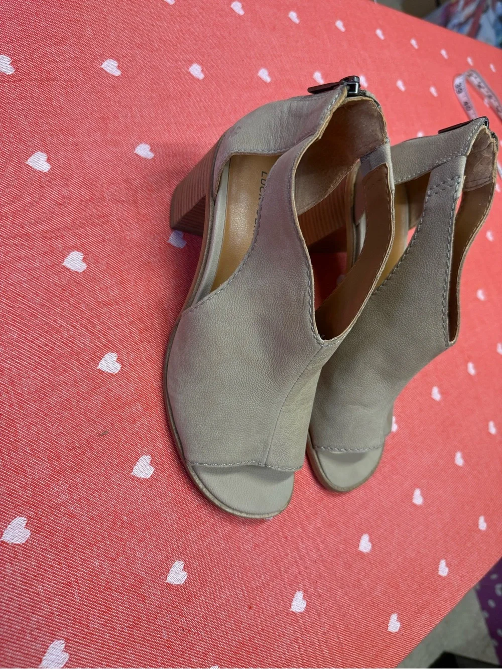 Lucky Brand Taupe Open-Toe Cutout Block Heel Sandals